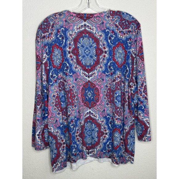 Talbots Cardigan Sweater 2X Lightweight Button Geometric Scrolls Office Church - Picture 3 of 13